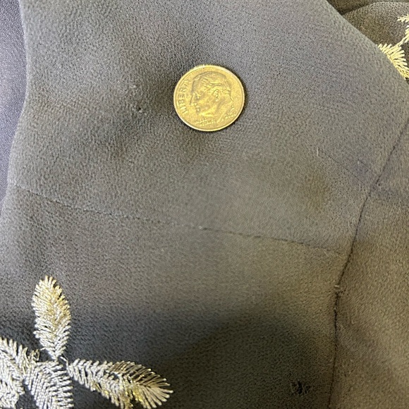 🩶”WHBM” Bluish Gray Long Sleeve Dress w/ White and Gold Floral Embroidery Sz 12🩶 - Picture 11 of 16